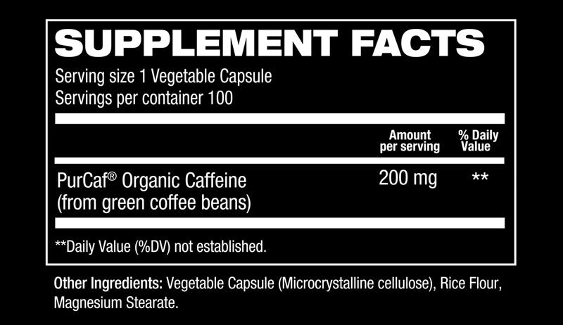 Hosstile PurCaf Organic Caffeine Vegetable Capsules Supplement Facts