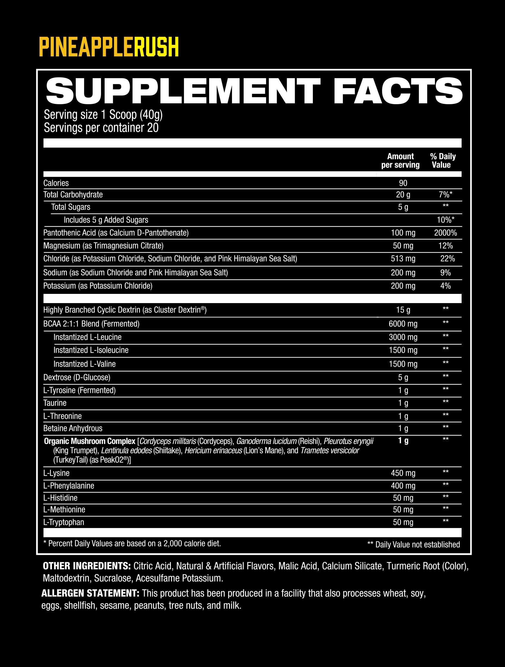 IntraR3 Intra Workout Pineapple Rush Supplement Facts