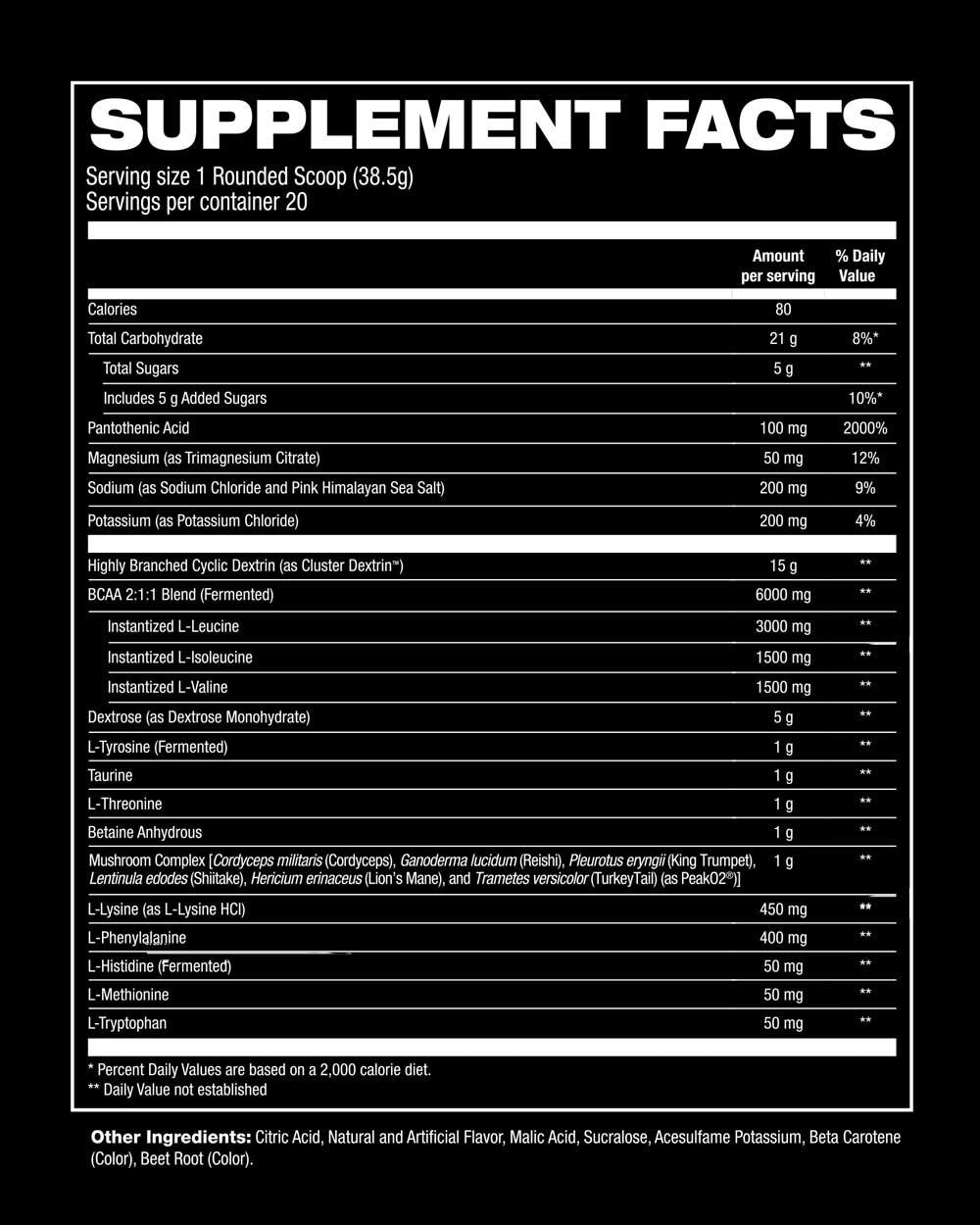 IntraR3 Intra Workout Supplement Facts