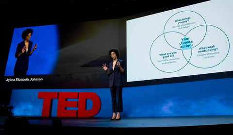 Ayana Elizabeth Johnson during a TED talk in 2022. Credit: Gilberto Tadday/TED