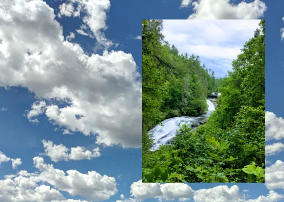 river picture overlay on sky picture with clouds