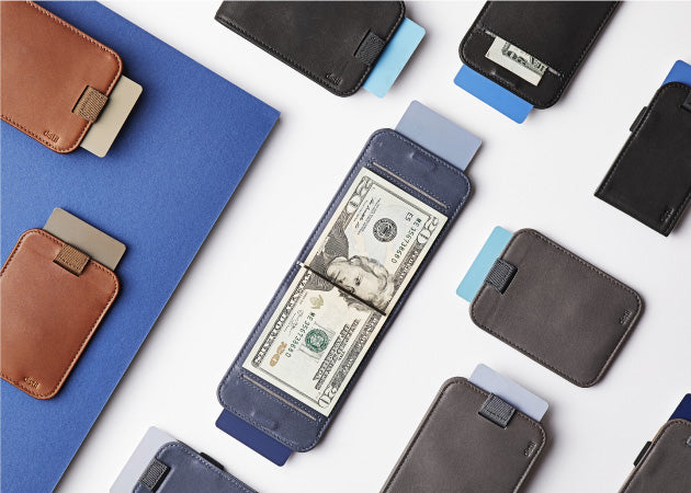 Assortment of Distil Union's slim leather Wally wallets