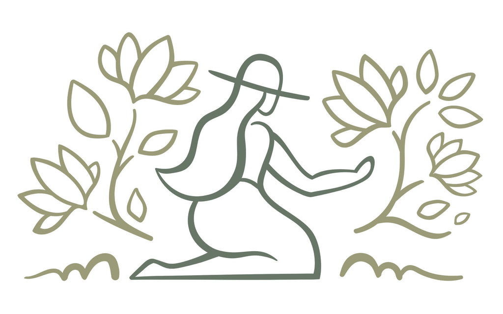 Humble Bouquet Logo - Woman kneeling to tend the garden