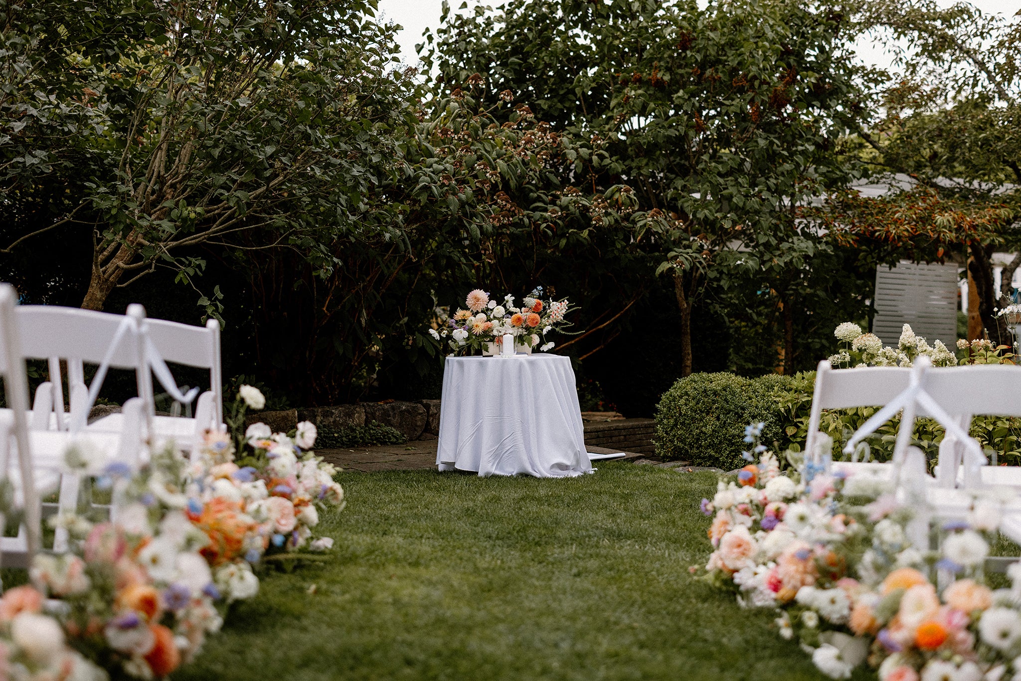 Sweet Floral Meadow Aisle in Garden Ceremony at Roche Harbor