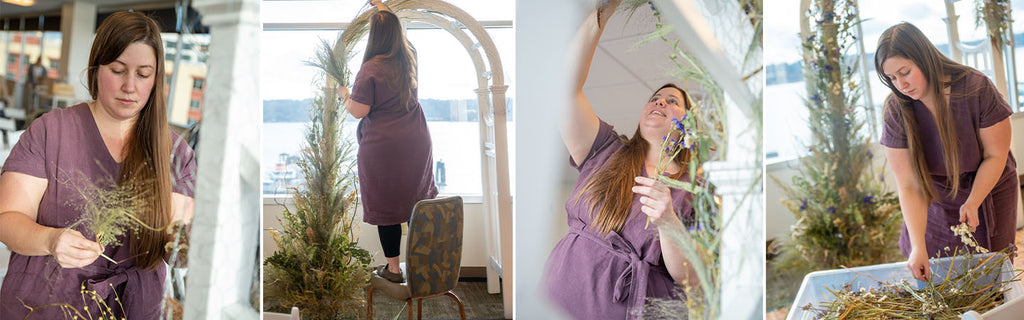 Photo reel: Laura building the dried floral arbor