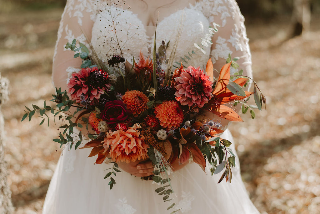 Stunningly vibrant and moody autumn bouquet.