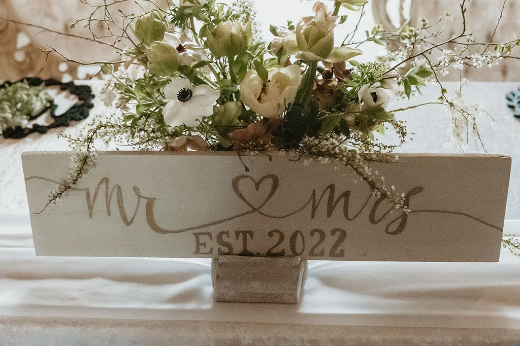 This sweetheart table arrangement was the perfect decoration for this couple's table.