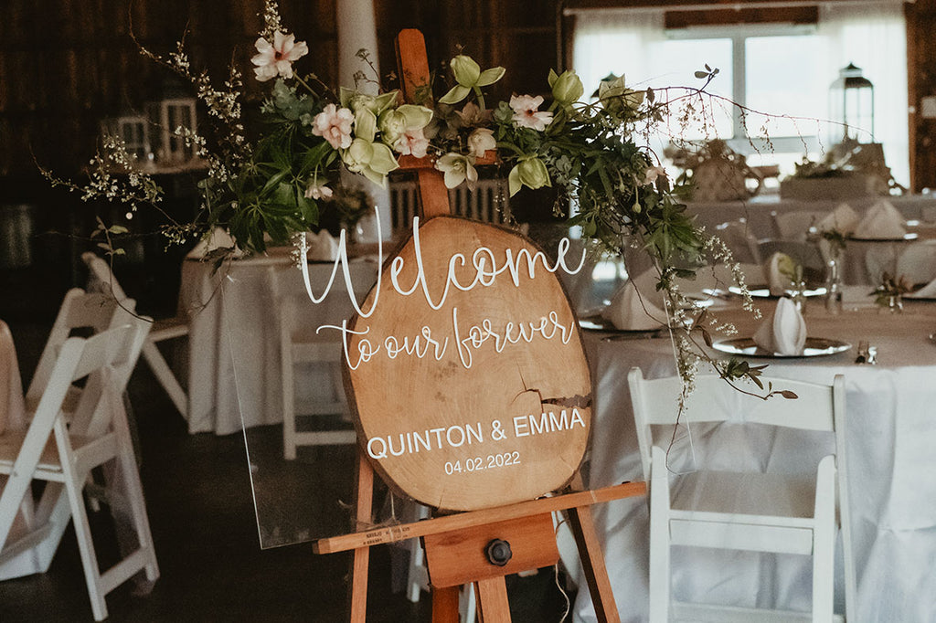 A Welcome Sign with elegant florals to invite your guests to your special event