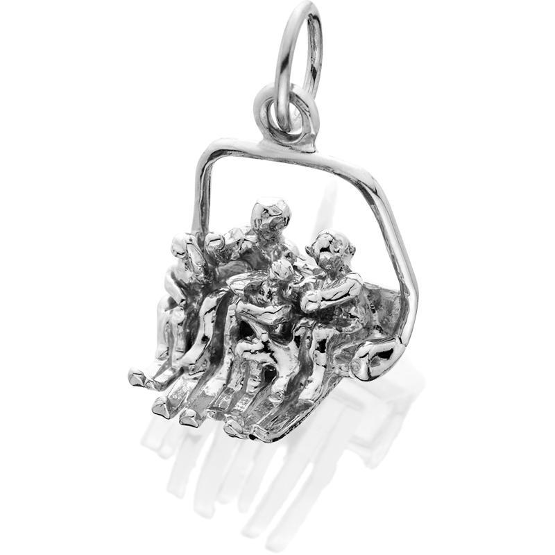 HDS078; Silver 3D Large Quad Chairlift Charm w/4 People
