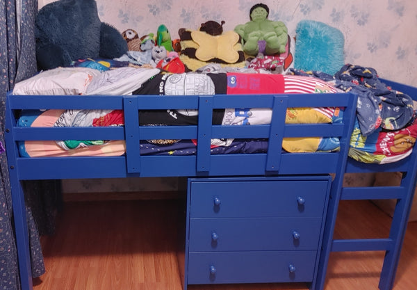 Blue Loft Bed Assembled With A Megapro Screwdriver