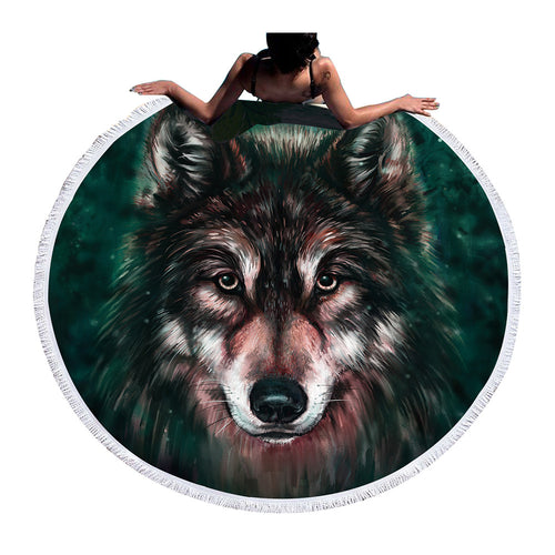 Wolf Round Beach Towel