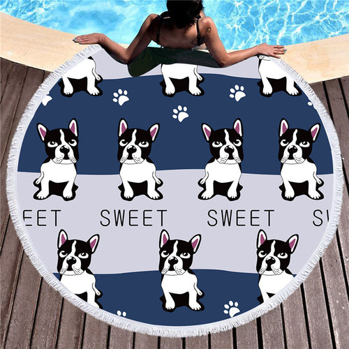 Sweet Dog Round Beach Towel