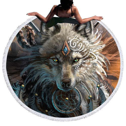 Wolf Warrior Round Beach Towel