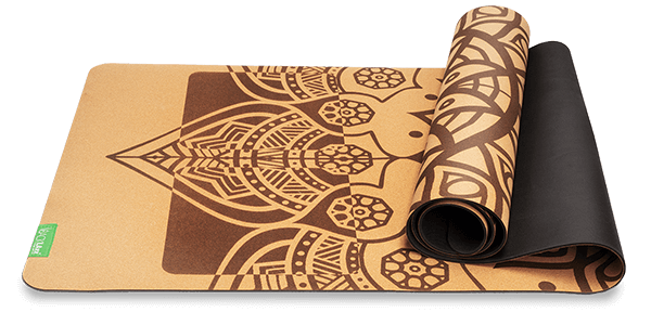 Yoga mat made of cork and natural rubber