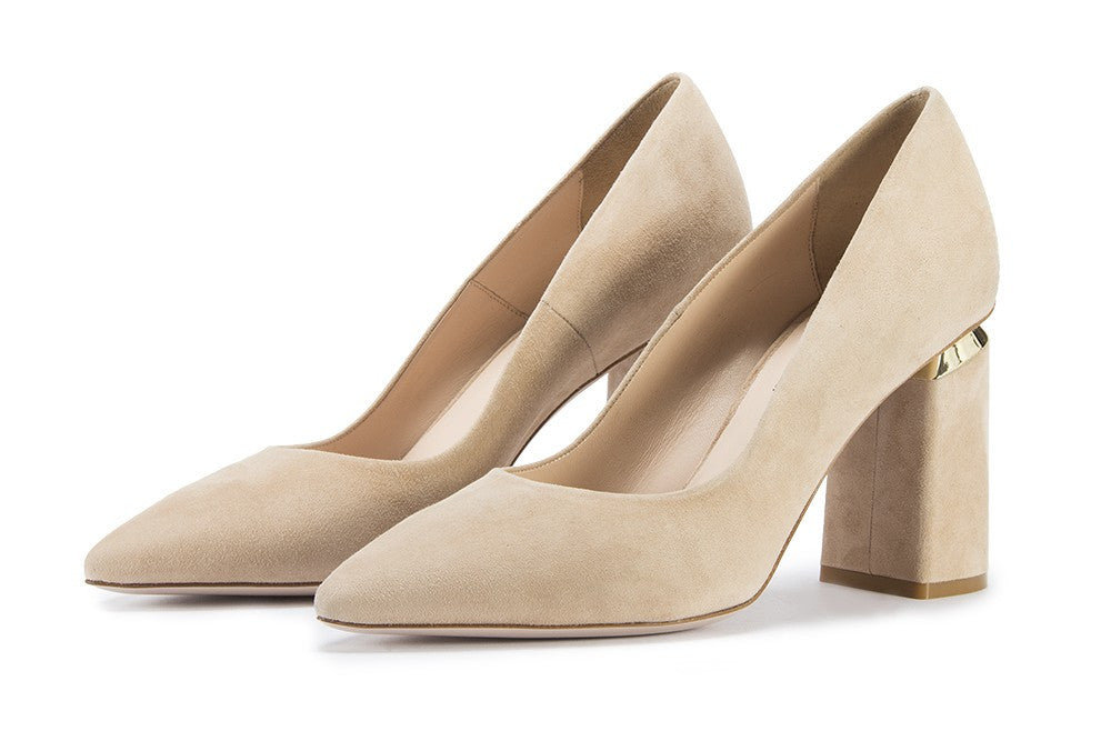 camel suede pumps