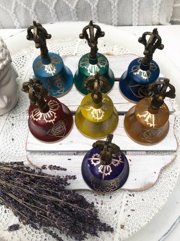 Chakra Bell Set of 7 Coloured Brass Chakra Bells
