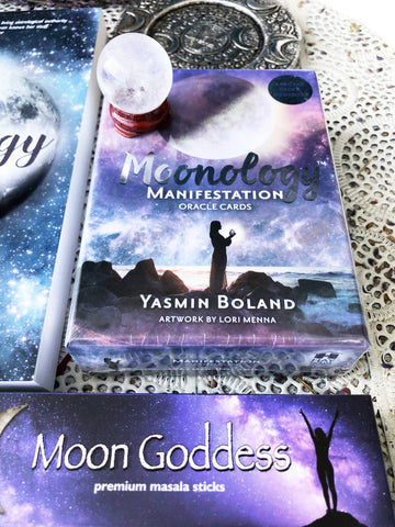 Moon Lovers Gift Bundle - Moonology Book, Moonology Manifesting Oracle Cards, Incense and crystals | Crystal Karma by Trina