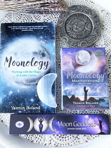 Moon Lovers Gift Bundle - Moonology Book, Moonology Manifesting Oracle Cards, Incense and crystals | Crystal Karma by Trina