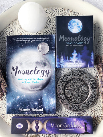 Moon Lovers Bundle #5 - Moonology Book, Moonology Oracle Cards, Selenite Moon Sphere - Crystal Karma by Trina 