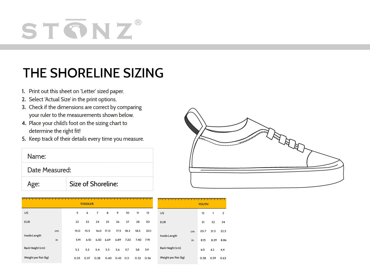 Size Charts | Stonz | Baby and children’s footwear, accessories and apparel