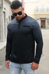 Black Men Slim Fit Long Sleeve Casual Comfortable Personality Lapel T-shirt MC252420-2