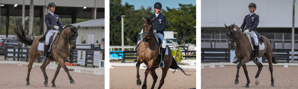 Gabriel Epstein riding his horse in a dressage competition. 