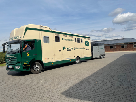Horse trailer arriving to Hagen, Germany.