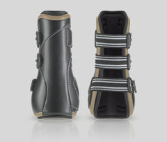 Front and back view of Custom D-Teq Front Boots with Gold trim.