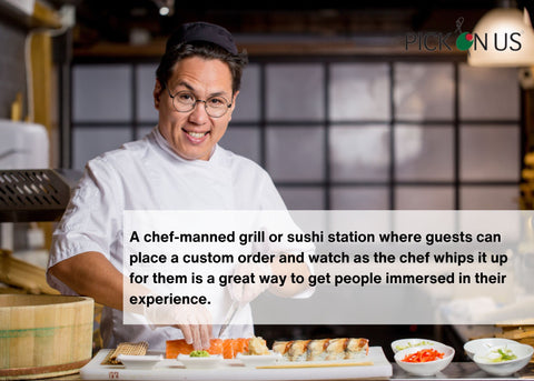 A smiling chef making sushi