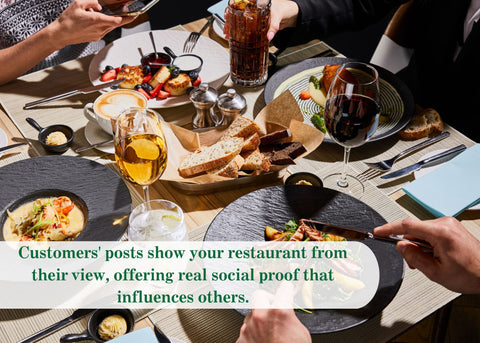 Customers' posts show your restaurant from their view, offering real social proof that influences others.