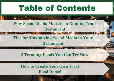 Table of Contents Why Social Media Matters in Running Your Restaurant Tips for Maximizing Social Media in Your Restaurant 5 Trending Foods You Can Try Now How to Create Your Own Viral Food Items!