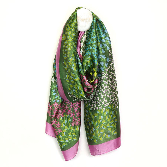 Silky Green Cascading Flower Print Scarf