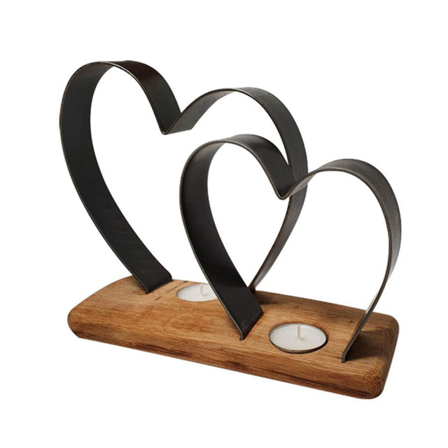 Twin Heart Whisky Barrel Oak Tea Light Holder