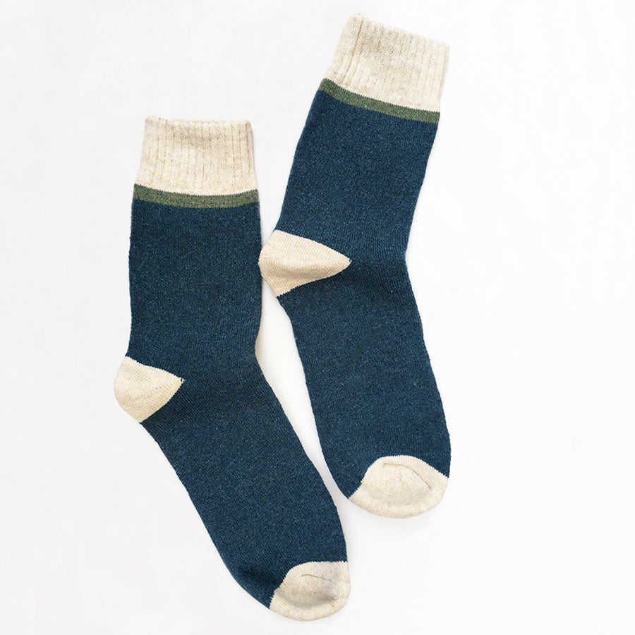 Blue & Cream Thick Wool Blend Men's Socks