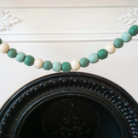 Hand Felted Pompom Garland in Green