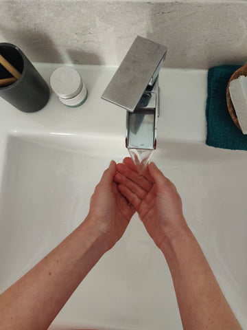 Washing hands step one, natural soap bar