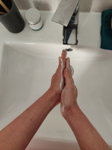 Washing hands step three, natural soap bar