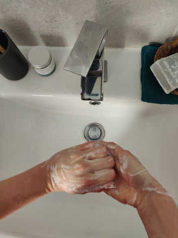 Washing hands step six, natural soap bar