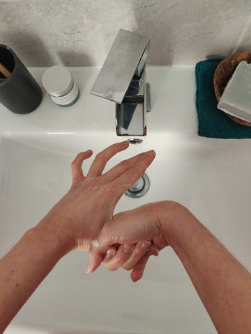 Washing hands step seven, natural soap bar