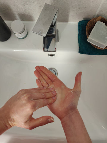 Washing hands step eight, natural soap bar