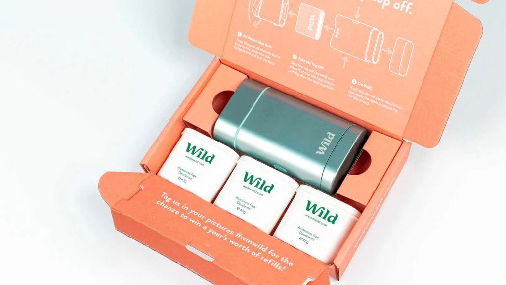 An orange subscription pack for Wild natural and refillable deodorants