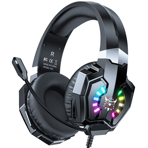 ONIKUMA X32 Wearable Wired Gaming Headset with Flexible Mic LED Lights, Dynamic RGB Lighting Effect