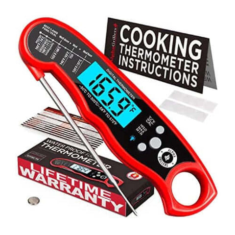 Instant Read Meat Thermometer - Waterproof, Ultra Fast, Accurate Precision with Backlit Blue Light Display