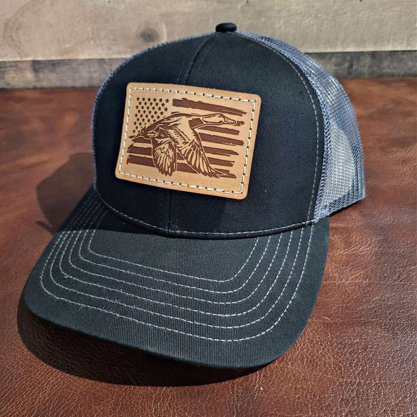 USA flag leather patch trapper hats