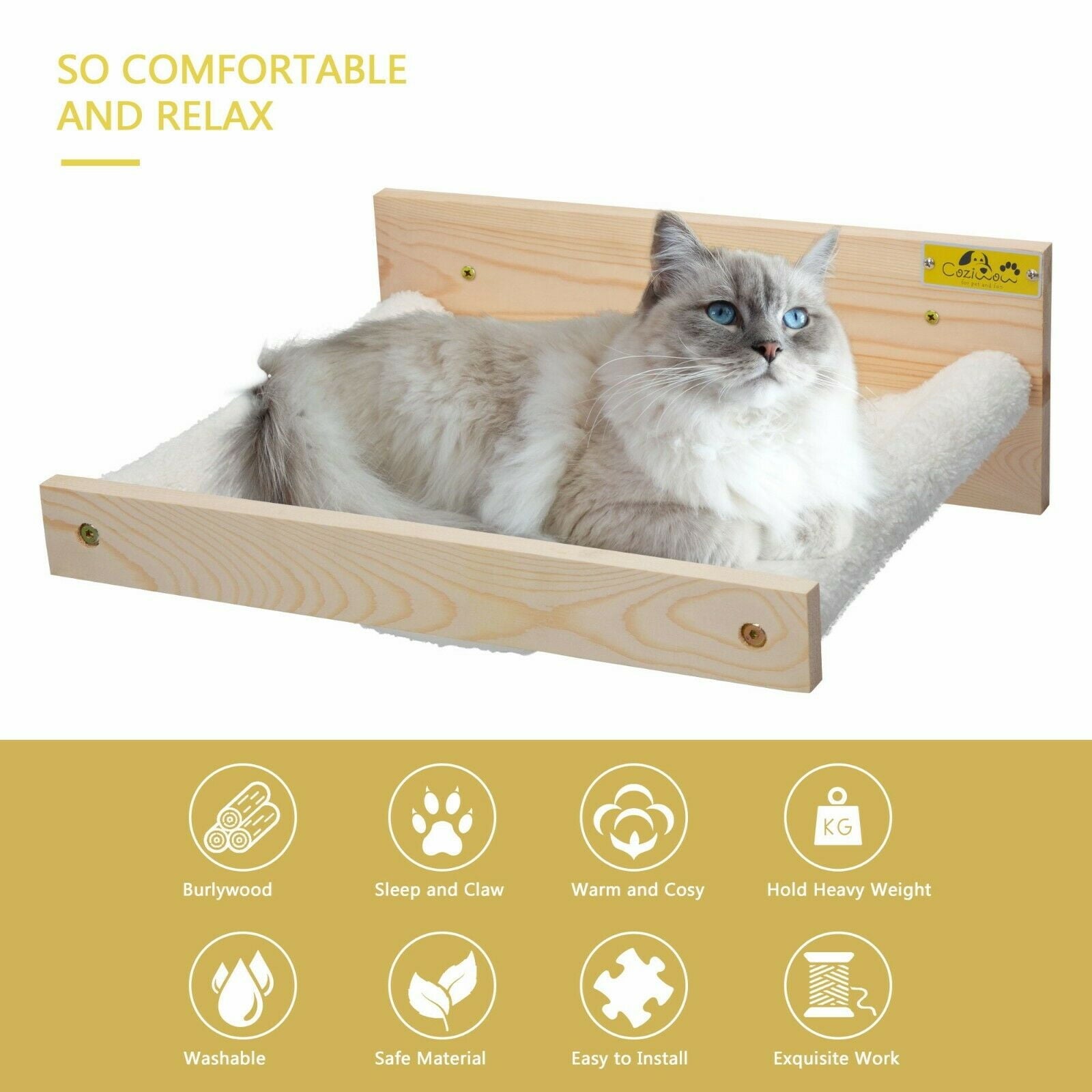 Private Jungle Cat Window Hammock Wall Mounted Cats Shelf Pet Shelf Perch Seat for Sleeping,White