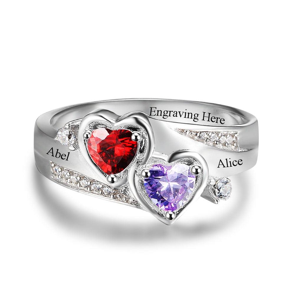 Personalized 925 Sterling Silver Ring - Custom Heart Birthstone - Engrave Custom Names - Customized Gift - Personalized Jewel product image