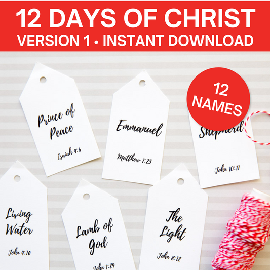 12 Day of Christ Bundle- 45 Name Tags, Gift Ideas, Companion Cards