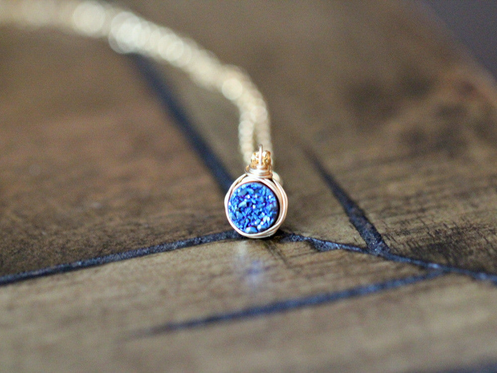 Baby Bezel Pendant Necklace - Cobalt