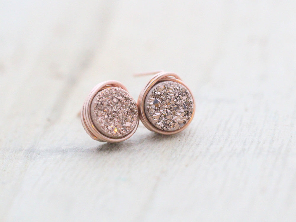 Gilded Rose Gold Druzy Studs - Saressa Designs