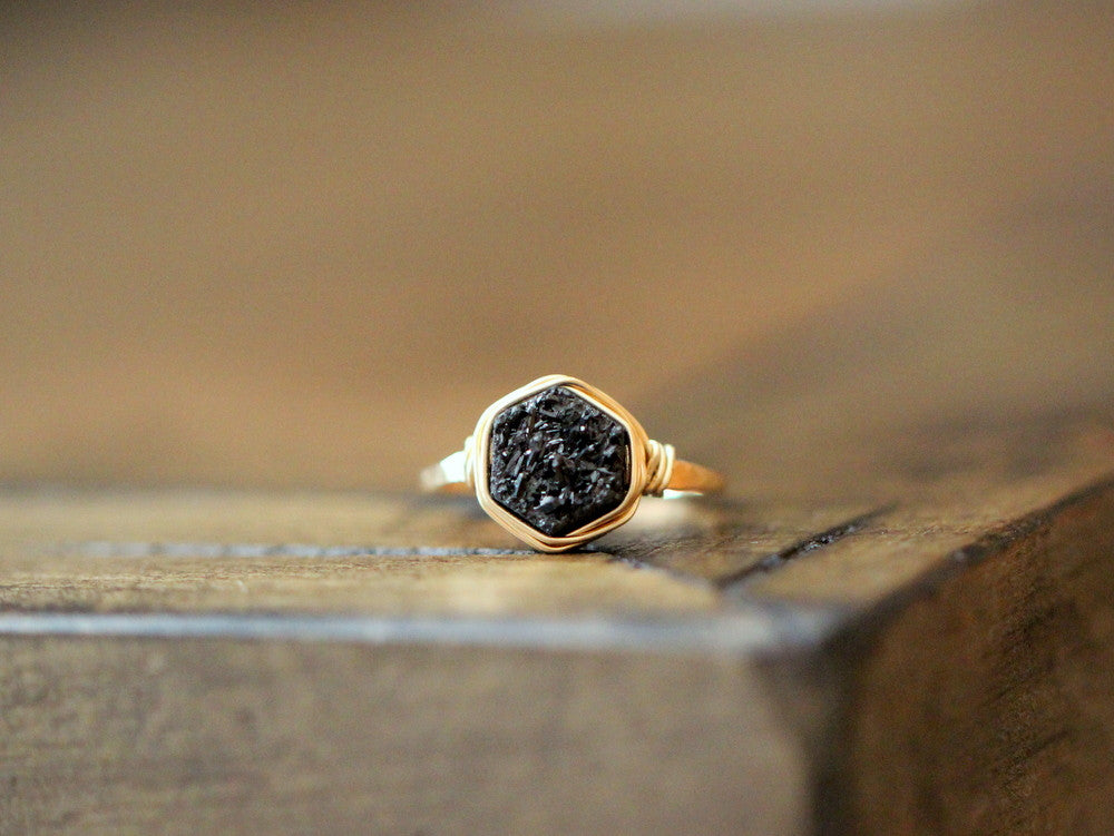 Hexagon Druzy Ring - Eclipse